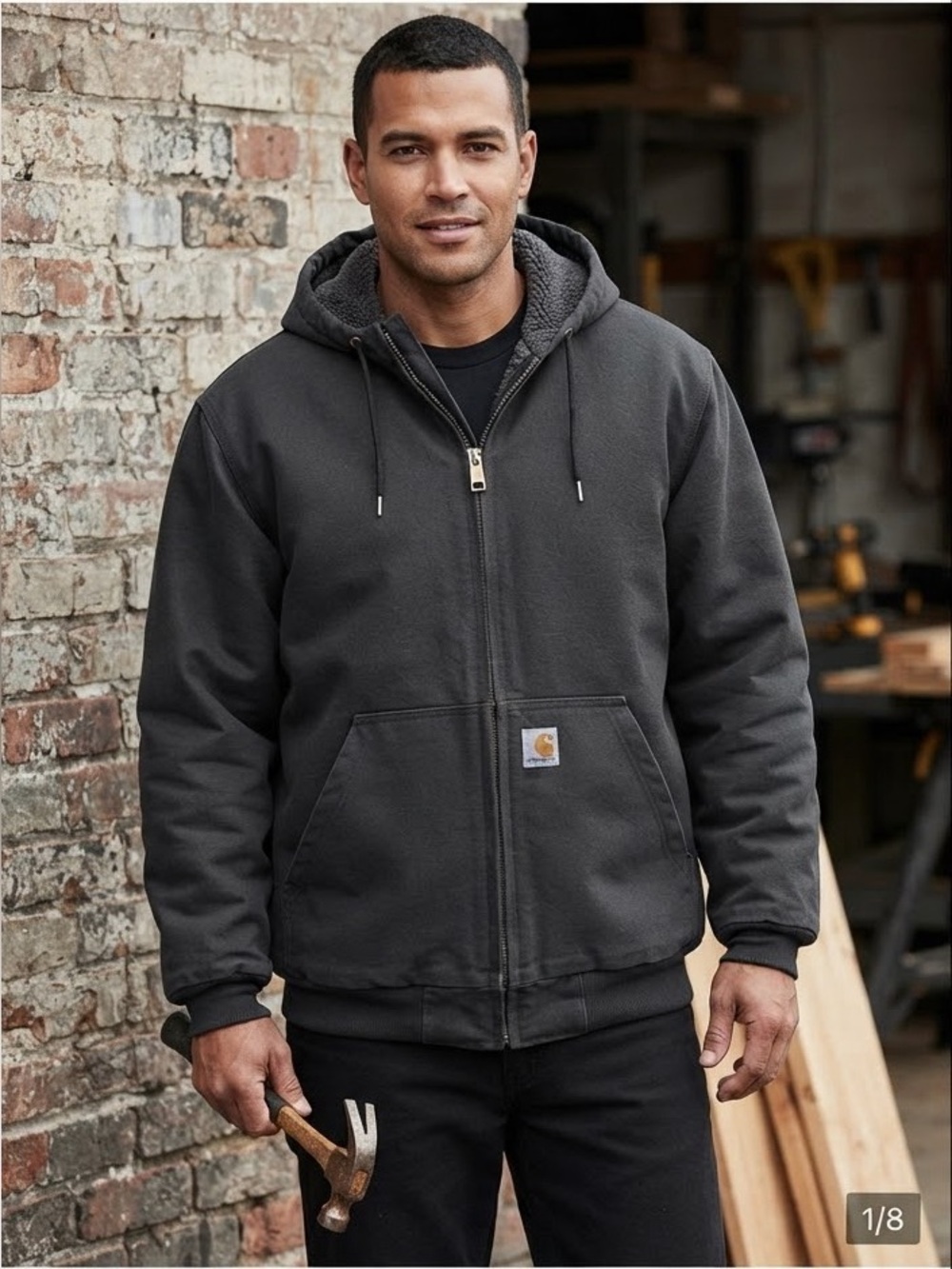 CARHARTT 14806 Front Zip hooded, Sherpa lined, Black L Relaxed Fit Rain Defense